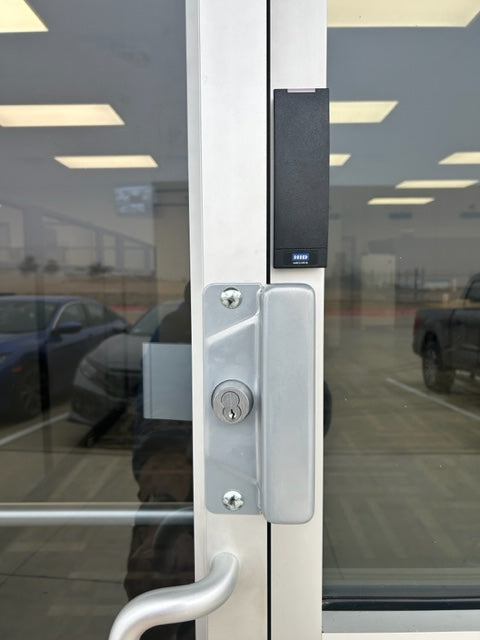 Commercial access control system with key card reader and secure door entry in Austin Texas